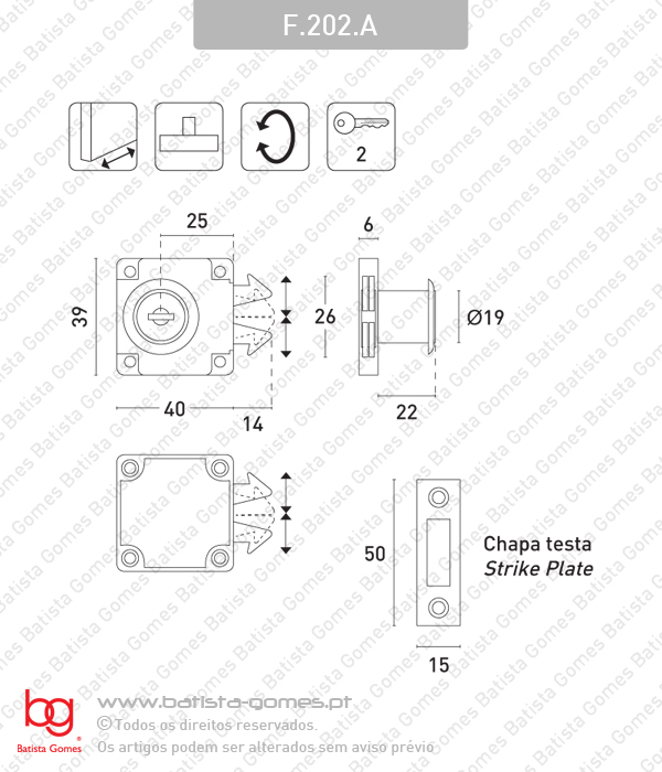Fechadura de sobrep�r com cilindro e garras para arm�rios com portas de correr